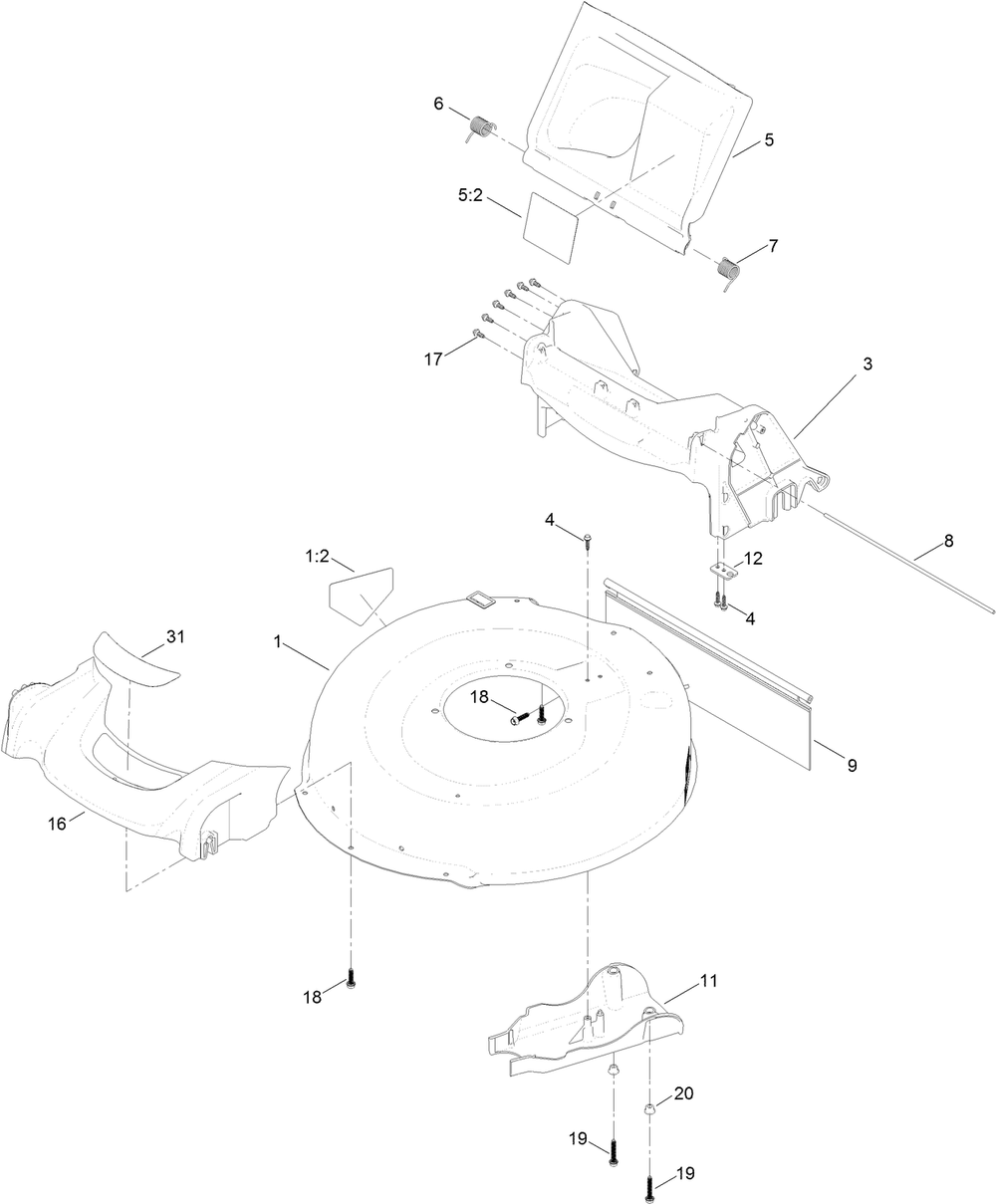 Chute And Rear Door Assembly Diagram and Parts List for 10732 (315000001-315999999)(2015) Lawn Boy Lawn Mower